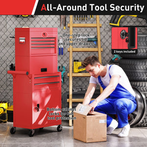 3-in-1 rolling tool chest, 6 drawers and perforated panel, red.