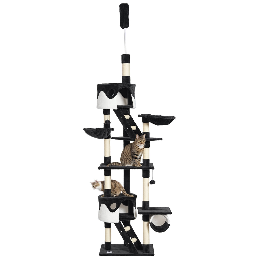 Adjustable cat tree from 240 to 250 cm, ceiling height, scratching post, activity center, dark gray