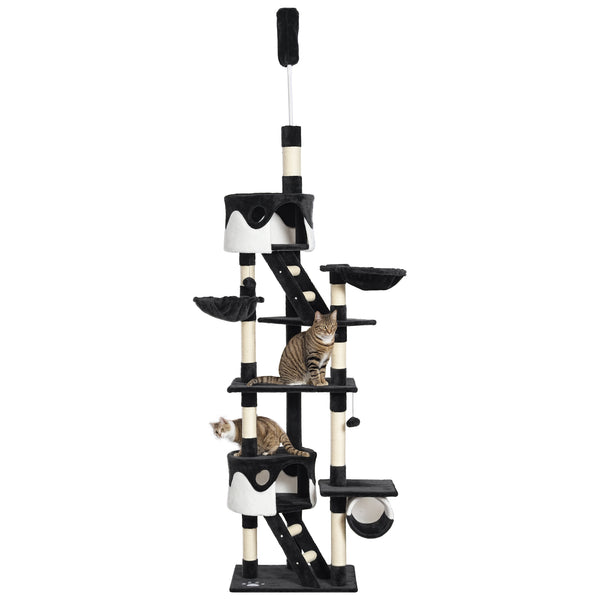 Adjustable cat tree from 240 to 250 cm, ceiling height, scratching post, activity center, dark gray