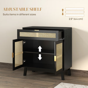 Bohemian style sideboard with rattan doors, black