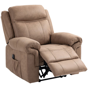 Manual Recliner with Vibration Massage, Side Pockets, in Microfiber, Brown