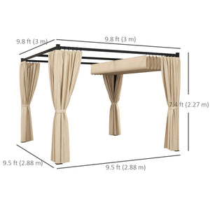 10' x 10' Retractable Pergola with Curtains, for BBQ, Patio, Deck, Beige