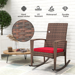Outdoor synthetic rattan rocking chair, burgundy