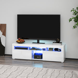 Cabinet with storage and LED lighting for TVs up to 55 inches, glossy white