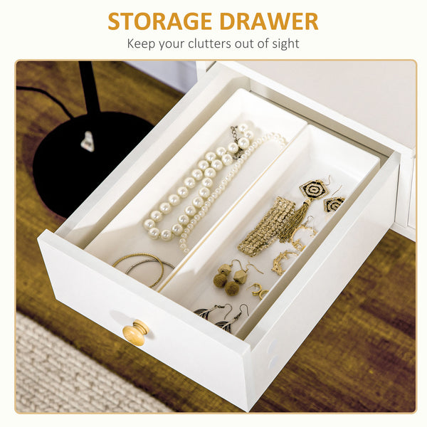 Dressing table with folding mirror and padded stool, white 