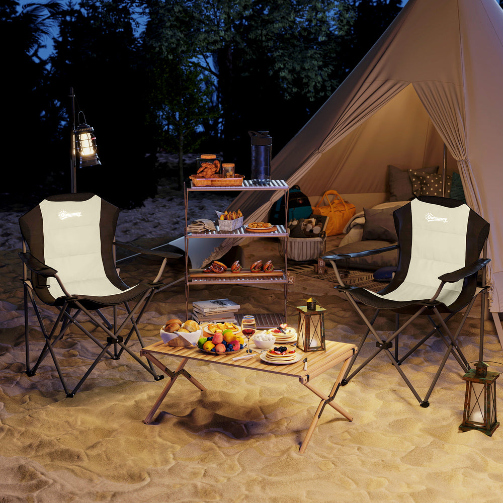 Set of 2 folding camping chairs with high back and cup holder