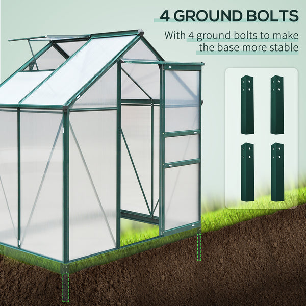 Large 6.2' x 4.3' x 6.6' Walk-In Polycarbonate and Aluminum Frame Greenhouse with Sliding Door