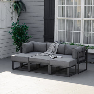 6 Pieces Patio Furniture Set, Space-Saving Sectional Outdoor Daybed with Aluminum Frame and Thickened Cushions, Grey