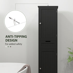 Freestanding bathroom cabinet with drawer and 2 doors, black