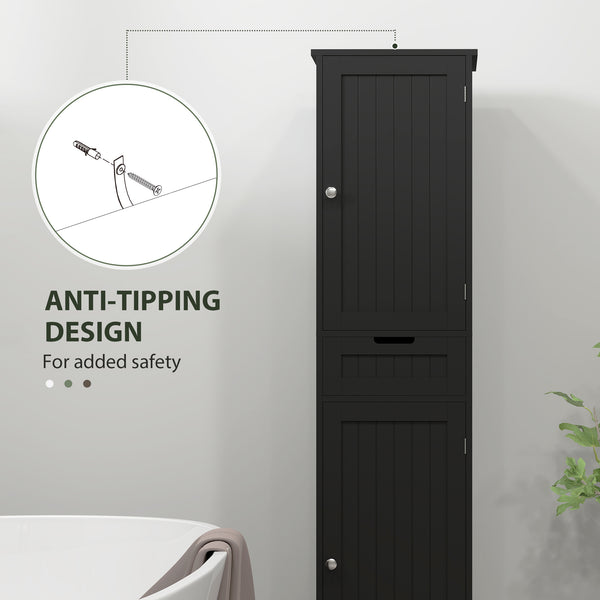 Freestanding bathroom cabinet with drawer and 2 doors, black