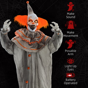 6ft Life Size Orange Classic Clown, Outdoor Halloween Decoration, Animatronic, Sound &amp; Motion Activated, with Light-Up Eyes