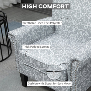 Upholstered accent chair with soft linen fabric, gray