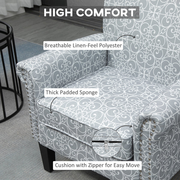 Upholstered accent chair with soft linen fabric, gray