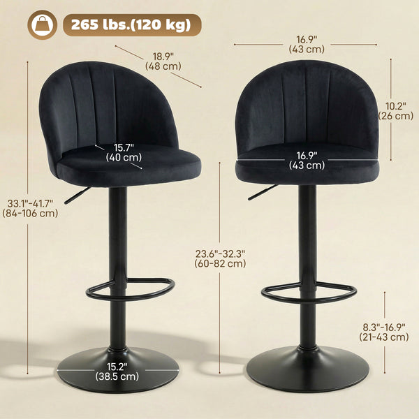 Set of 2 Swivel Bar Stools with Footrest, Black