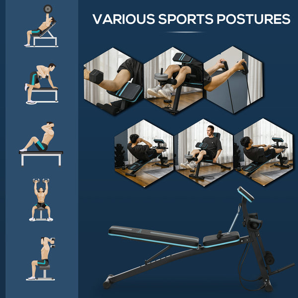 Foldable weight bench with 7-position adjustable backrest – Black and blue