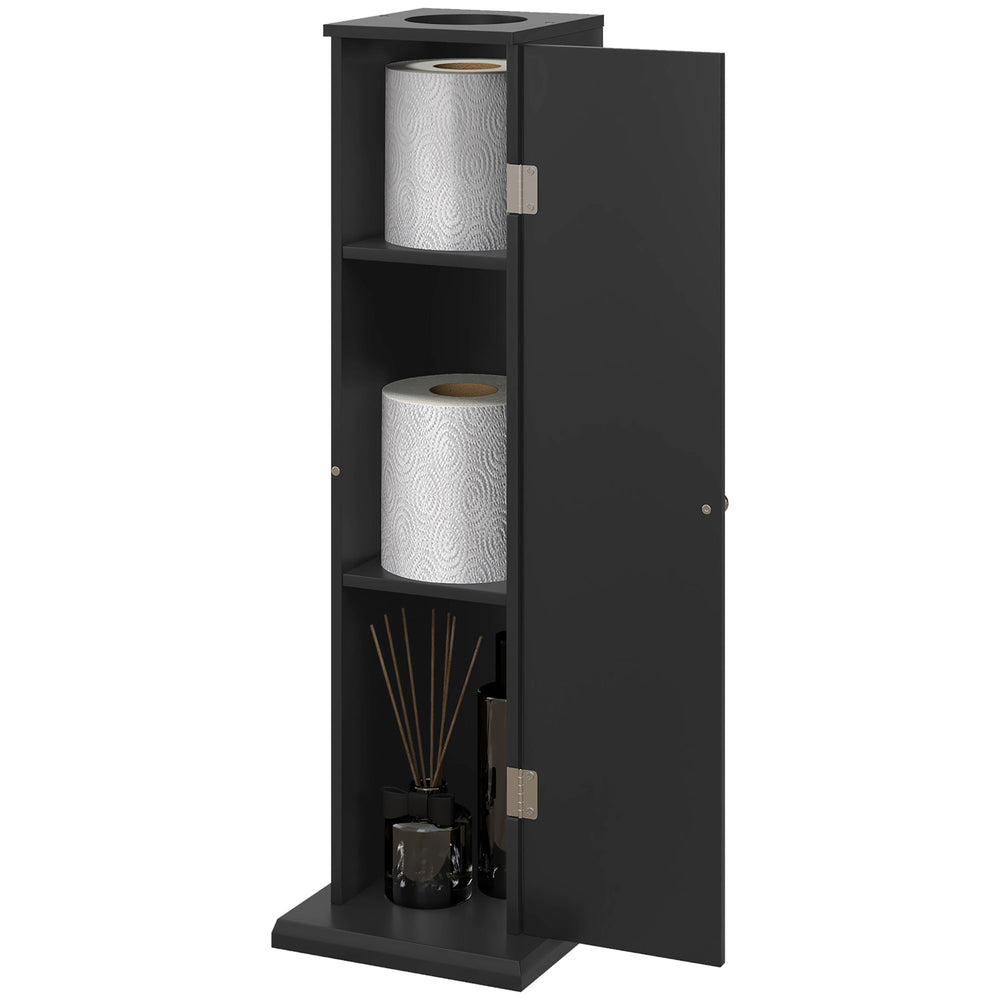 Small Toilet Paper Cabinet, Bathroom Corner Cabinet with Doors and Shelves, Black
