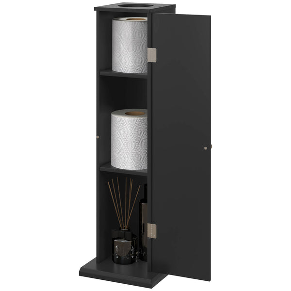 Small Toilet Paper Cabinet, Bathroom Corner Cabinet with Doors and Shelves, Black