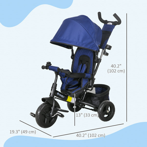 6 in 1 Toddler Tricycle for 1-5 Years Old with Parent Handle, Dark Blue