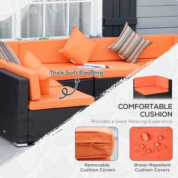 Modular 7-piece garden set in woven resin with coffee table, orange