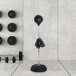 Adjustable freestanding punching bag with boxing gloves and pump – Black