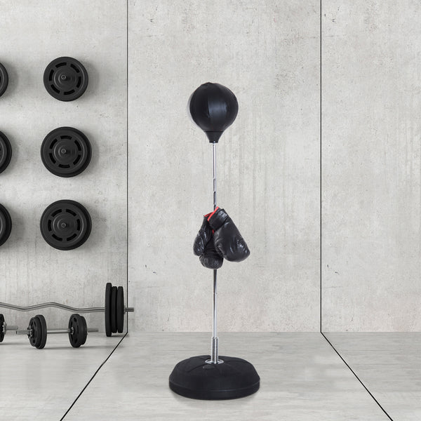 Adjustable freestanding punching bag with boxing gloves and pump – Black