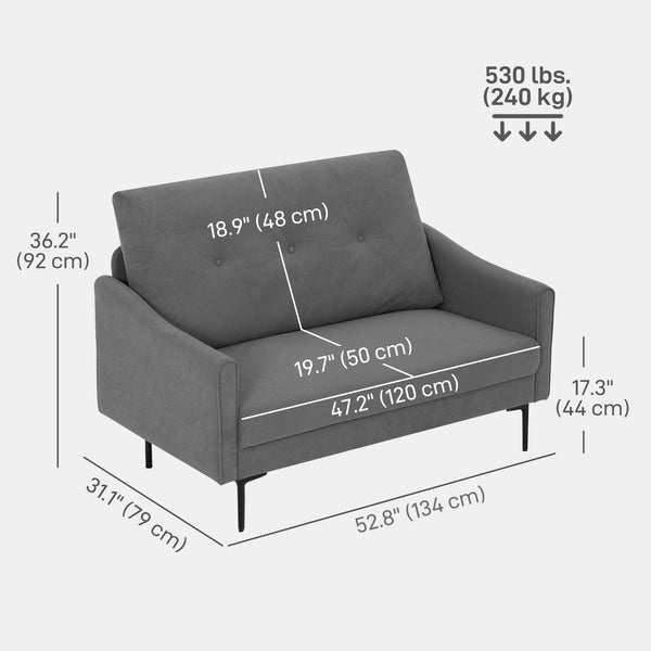 2 seater sofa with high resilience foam, thick padding, gray
