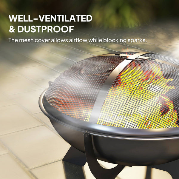 Outdoor Wood Burning Fire Pit with Poker, Portable Bonfire Pit, Black