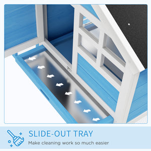 49" Wooden Hutch with Slanted Roof and Run, Light Blue