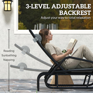 Sliding garden armchair, reclinable and adjustable in 3 positions with headrest, grey.