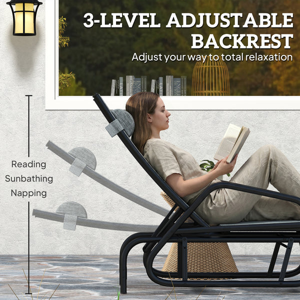 Sliding garden armchair, reclinable and adjustable in 3 positions with headrest, grey.