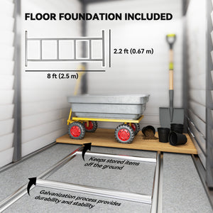 Lean-to steel garden shed with foundation kit, lockable doors, grey 