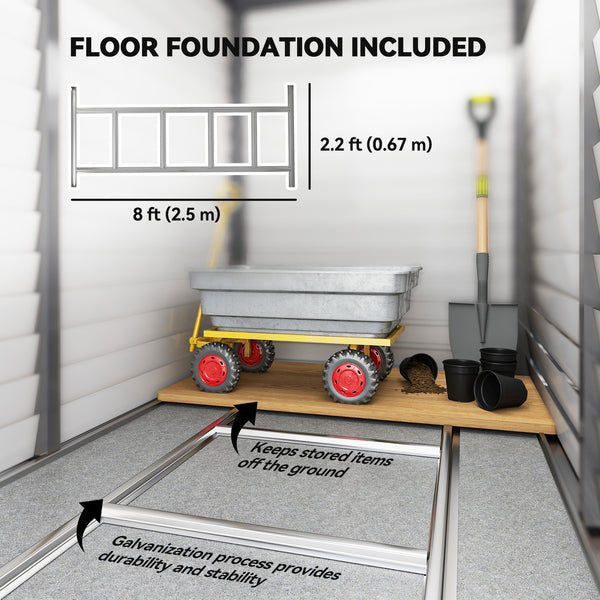 Lean-to steel garden shed with foundation kit, lockable doors, grey 