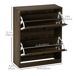 Shoe cabinet for 12 pairs, with 2 hinged drawers and adjustable shelves, walnut color