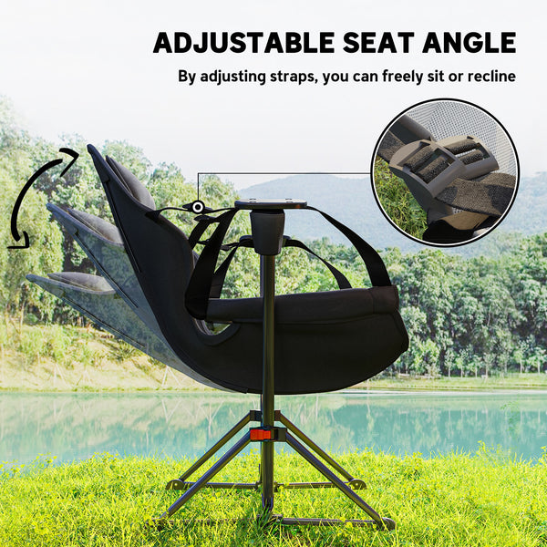 Set of 2 Camping Hammock Chairs, Adjustable Backrest, Foldable with Cup Holder and Padded Seat 
