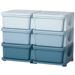 3-Tier Toy Organizer with 6 Plastic Drawers, Blue