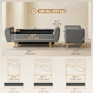 59" Corduroy Storage Bench, Dark Gray