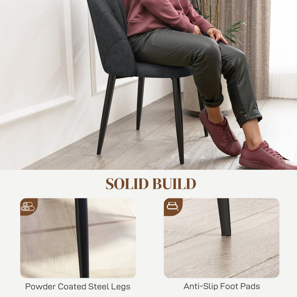 Set of 4 modern upholstered chairs with metal legs, black