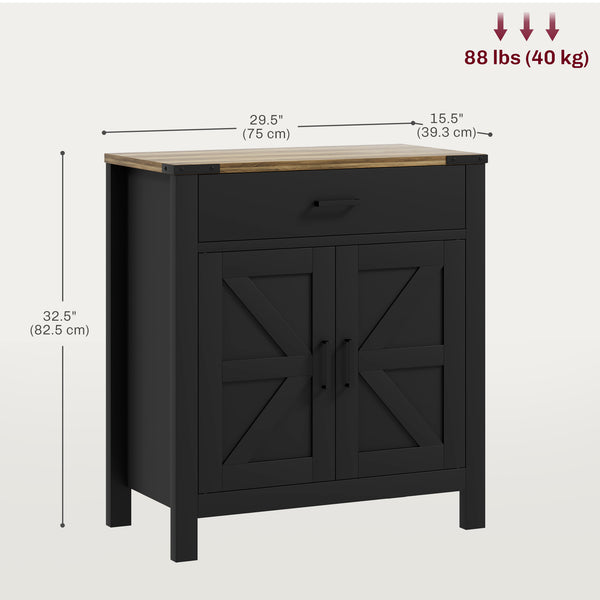 Country-style kitchen storage buffet with drawer and shelf, black