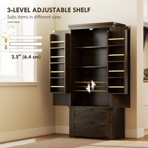 Country style pantry with drawers, distressed dark brown