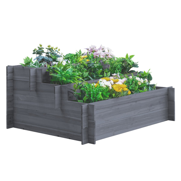 Three-tier raised wooden planter, grey