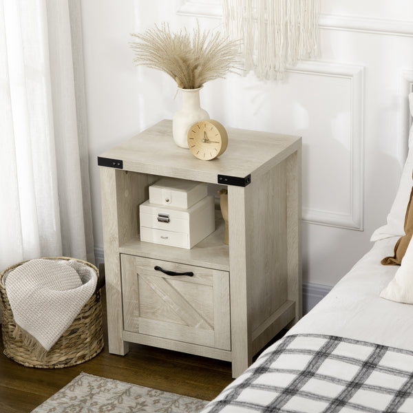 Side table with storage and drawer, oak