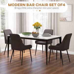 Set of 4 modern chairs with diamond-patterned tufting and steel legs, brown