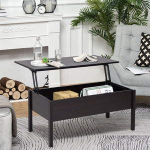 Modern coffee table with lift-top and hidden storage compartment, brown
