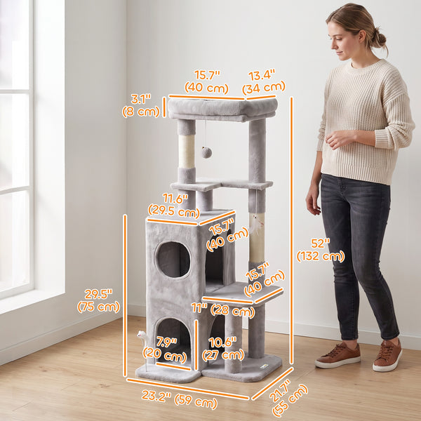 52-inch Cat Tree with Two-Tier Cat Condo, Light Gray