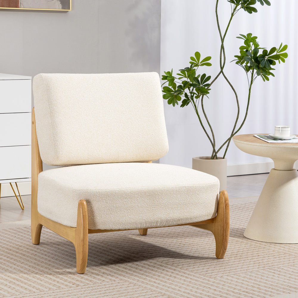 Occasional armchair with rubberwood frame, wide seat, cream white