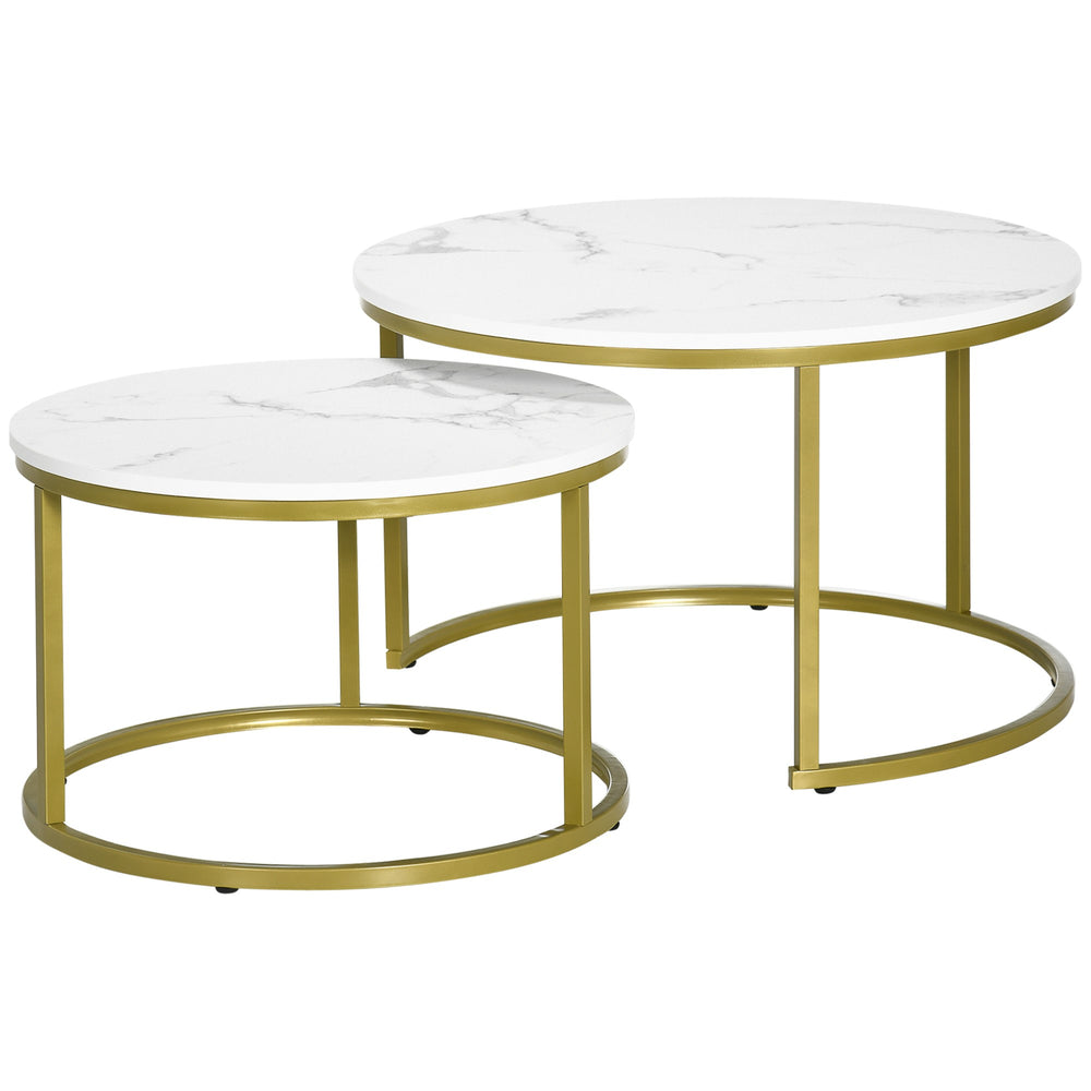 Set of 2 round nesting tables, imitation white marble