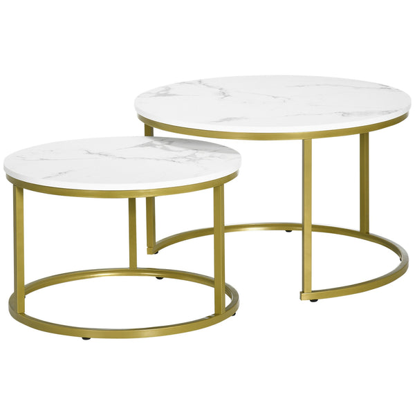 Set of 2 round nesting tables, imitation white marble