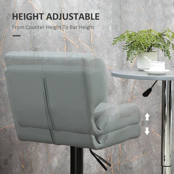 Set of 2 swivel bar stools in faux leather, grey