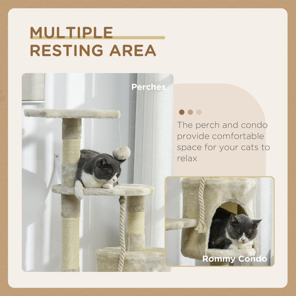 46-inch Multi-Level Cat Tree with Scratching Post, Beige
