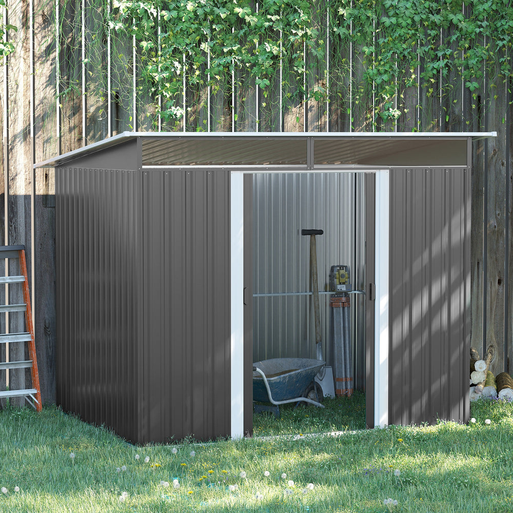 Lockable steel garden shed, grey
